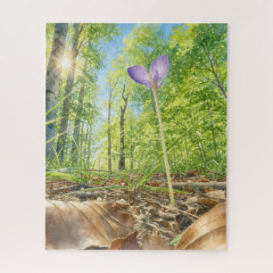Aquarell-Frühlingswald-Krokus-Blumen-Puzzle Puzzle