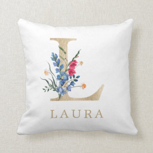 Aquarell Frühlingswildblume Falscher Goldbuchstabe Kissen