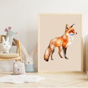 Aquarell Fuchs auf Beige Poster