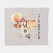 Aquarell-Fuchs auf Weltraumrakete Fleecedecke (Vorderseite (Horizontal))