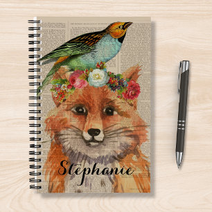 Aquarell-Fuchs-Blumen-Collage Personalisierter Nam Notizblock