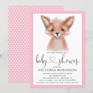 Aquarell Fuchs Mädchen Wald Baby Shower Einladung