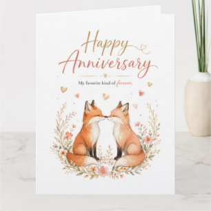 Aquarell-Fuchs-Paar-Blumenkranz-Jubiläum Dankeskarte