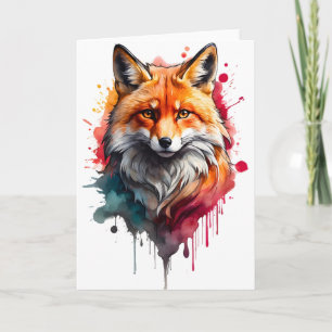 Aquarell-Fuchs-Splatter-Kunstporträt Splash Blank Karte