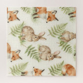 Aquarell Fuchs und Hasen Wald Muster Puzzle (Horizontal)