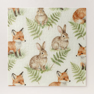 Aquarell Fuchs und Hasen Wald Muster Puzzle