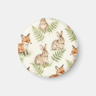 Aquarell-Fuchs-und-Hasen-Waldmuster Magnet