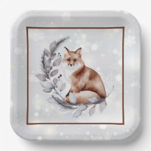 Aquarell Fuchs und Schnee Feiertag Pappteller