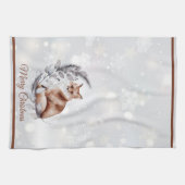 Aquarell Fuchs und Schnee Feiertagscustom Geschirrtuch (Horizontal)