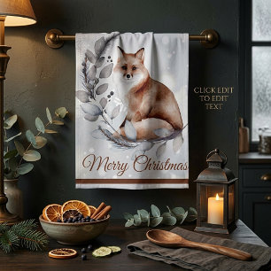 Aquarell Fuchs und Schnee Feiertagscustom Geschirrtuch