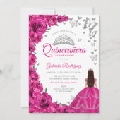 Aquarell Fuchsia Pink Floral Quinceanera Einladung (Vorderseite)