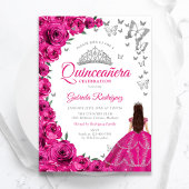 Aquarell Fuchsia Pink Floral Quinceanera Einladung