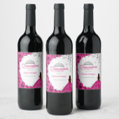 Aquarell Fuchsia Pink Floral Quinceanera Weinetikett (Flaschen)