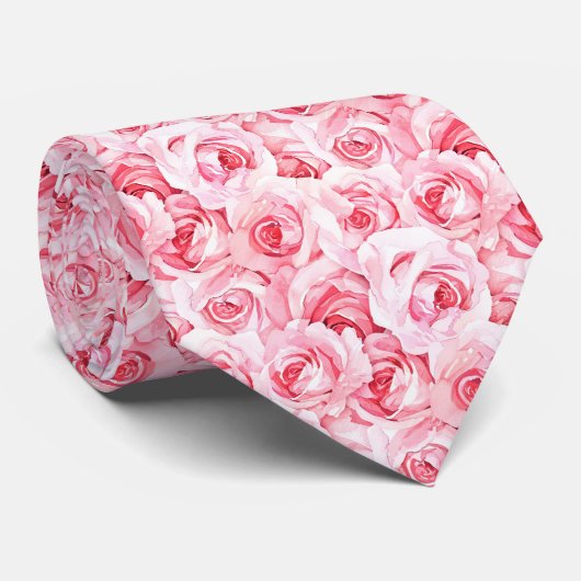Aquarell-fuchsienrosa Rosen Krawatte (Gerollt)