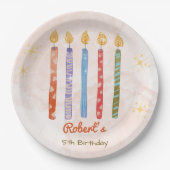 Aquarell Fünf Kerzen Kindergeburtstag Pappteller (Vorderseite)