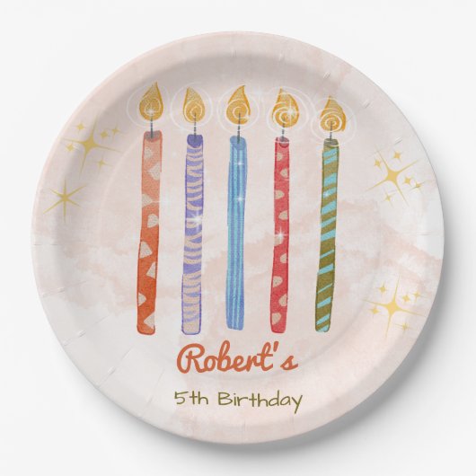 Aquarell Fünf Kerzen Kindergeburtstag Pappteller (Vorderseite)