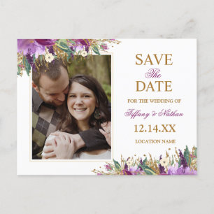 Aquarell Funkelnder Amethyst Save the Date Foto Ankündigungspostkarte