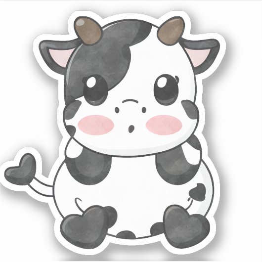 Aquarell Funny Chibi Niedlich Baby Cow Sticker (Vorderseite)