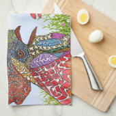 Aquarell Funny Farm Hühnchen Hallo Küche Handtuch (Viertel Falte)