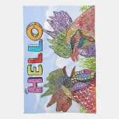 Aquarell Funny Farm Hühnchen Hallo Küche Handtuch (Vertikal)