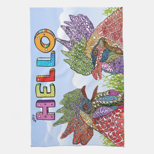 Aquarell Funny Farm Hühnchen Hallo Küche Handtuch (Vertikal)