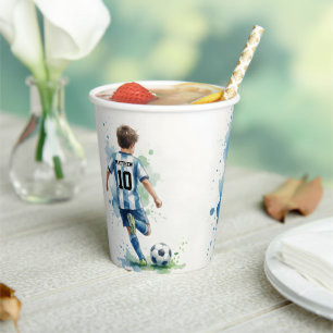 Aquarell-Fußball-Geburtstagsfeier Blau und Grün Pappbecher