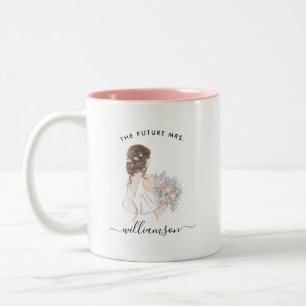 Aquarell Future Frau Bride Name  Monogramm-Tasse Zweifarbige Tasse