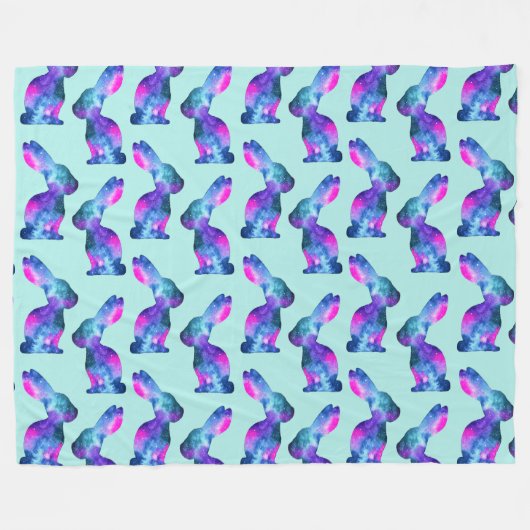 Aquarell-Galaxie-Kaninchen-Muster Fleecedecke (Vorderseite (Horizontal))