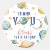 Aquarell Galaxy Junge 1. Geburtstag Party Runder Aufkleber (Vorderseite)