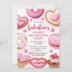 Aquarell-Galentine-Tag-Cookie-Verzierungs-Party Einladung