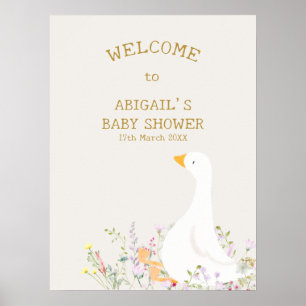 Aquarell-Gans-Blumen-Baby-Shower-Willkommensschild Poster