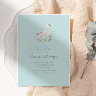 Aquarell-Gans Floral Mint Whimsical Babyparty Einladung