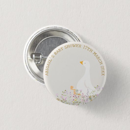 Aquarell Gänse Wildblume Kinderdusche Button (Vorne & Hinten)