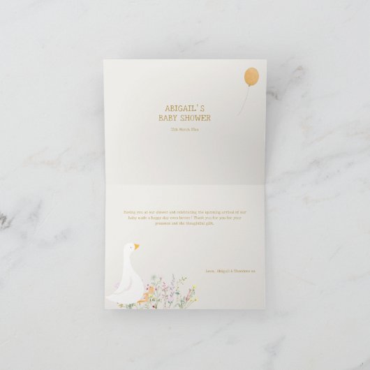 Aquarell Gänse Wildblume Kinderdusche Dankeskarte (Innenseite)