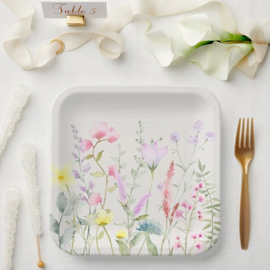 Aquarell Gänse Wildblume Kinderdusche Pappteller (Hochzeit)