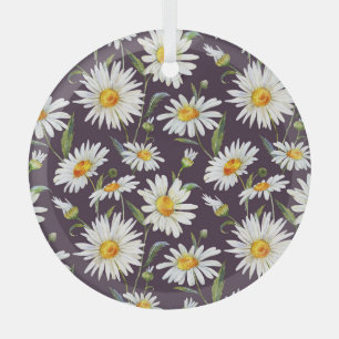 Aquarell-Gänseblümchen: Dunkles florales Nahtlosmu Ornament Aus Glas