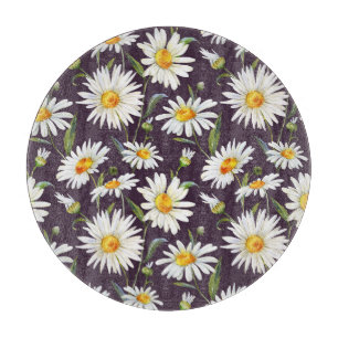 Aquarell-Gänseblümchen: Dunkles florales Nahtlosmu Schneidebrett