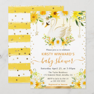 Aquarell-Gänseblümchen Gelbe Blumen Schwan Baby Sh Einladung