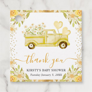 Aquarell-Gänseblümchen-Lieferwagen und Blumen-Baby Geschenkanhänger