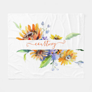 Aquarell-Gänseblümchen personalisiert  Fleecedecke