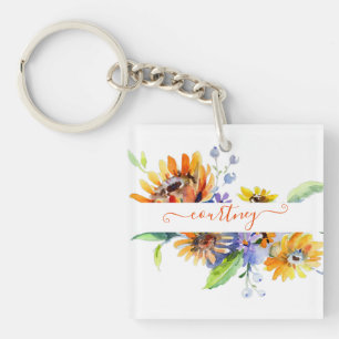 Aquarell-Gänseblümchen personalisiert Schlüsselanhänger
