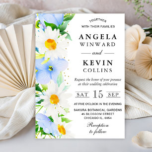 Aquarell Gänseblümchen und Blaue Blumen Hochzeit Einladung