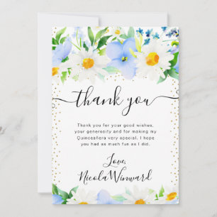 Aquarell Gänseblümchen und Blaue Blumen Quinceaner Dankeskarte