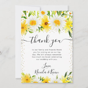 Aquarell-Gänseblümchen und gelbe Blumen Hochzeit Dankeskarte