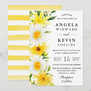 Aquarell-Gänseblümchen und gelbe Blumen Hochzeit Einladung