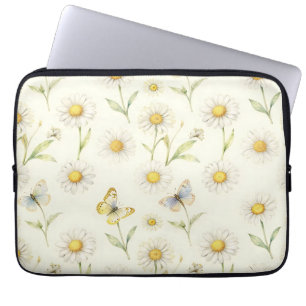 Aquarell-Gänseblümchen-und-Schmetterling-Wiesen-Mu Laptopschutzhülle