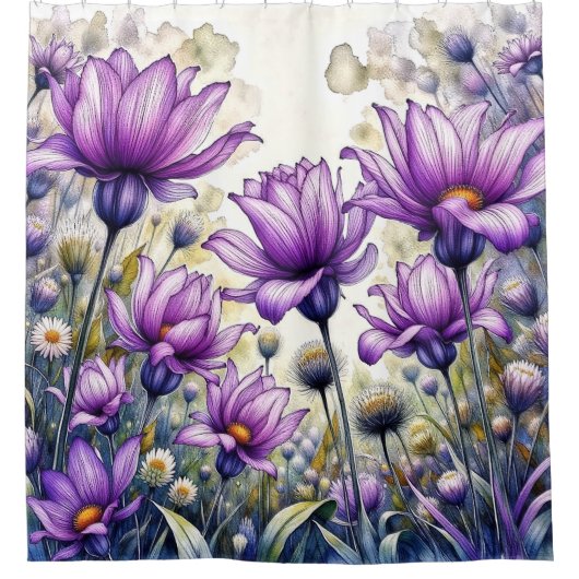 Aquarell-Gänseblumen-Blumendesign Duschvorhang (Vorderseite)