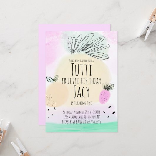 Aquarell Ganztagsfrüchte Handgezeichnetes Party Karte (Vorderseite/Rückseite Beispiel)
