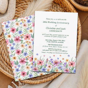 Aquarell-Garten-Blumen 20. Hochzeitstag Einladung