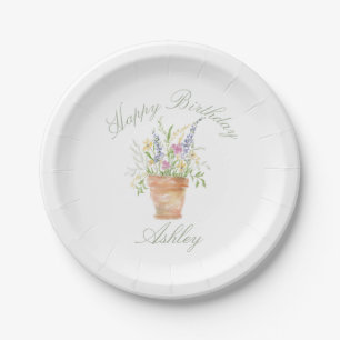 Aquarell-Garten Blumen Pappteller